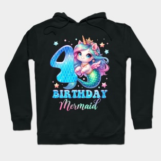 Unicorn Mermaid 4th Birthday 4 Year Old Party Girls B-day Gift For Girls Kids Hoodie